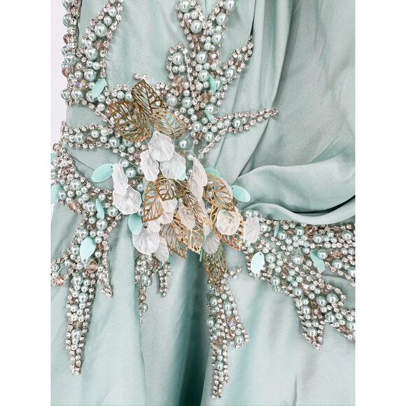 Mac Duggal 11262 Sage Embellished One Shoulder Asymmetrical Gown Size 14 New - Picture 7 of 7